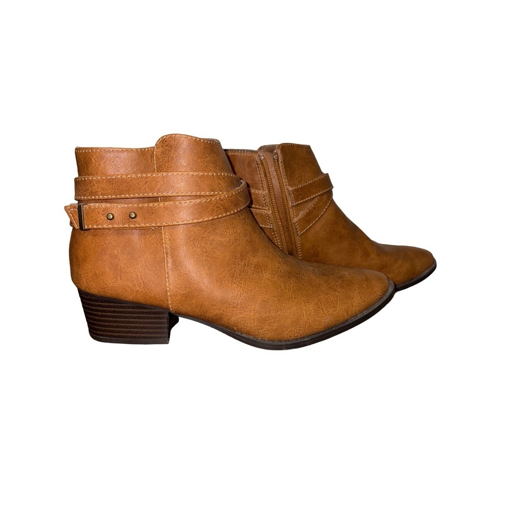 Lauren Conrad 'Belle' Strappy Ankle Bootie Boots Tan Contact Size 8.5‎ Zip Belt